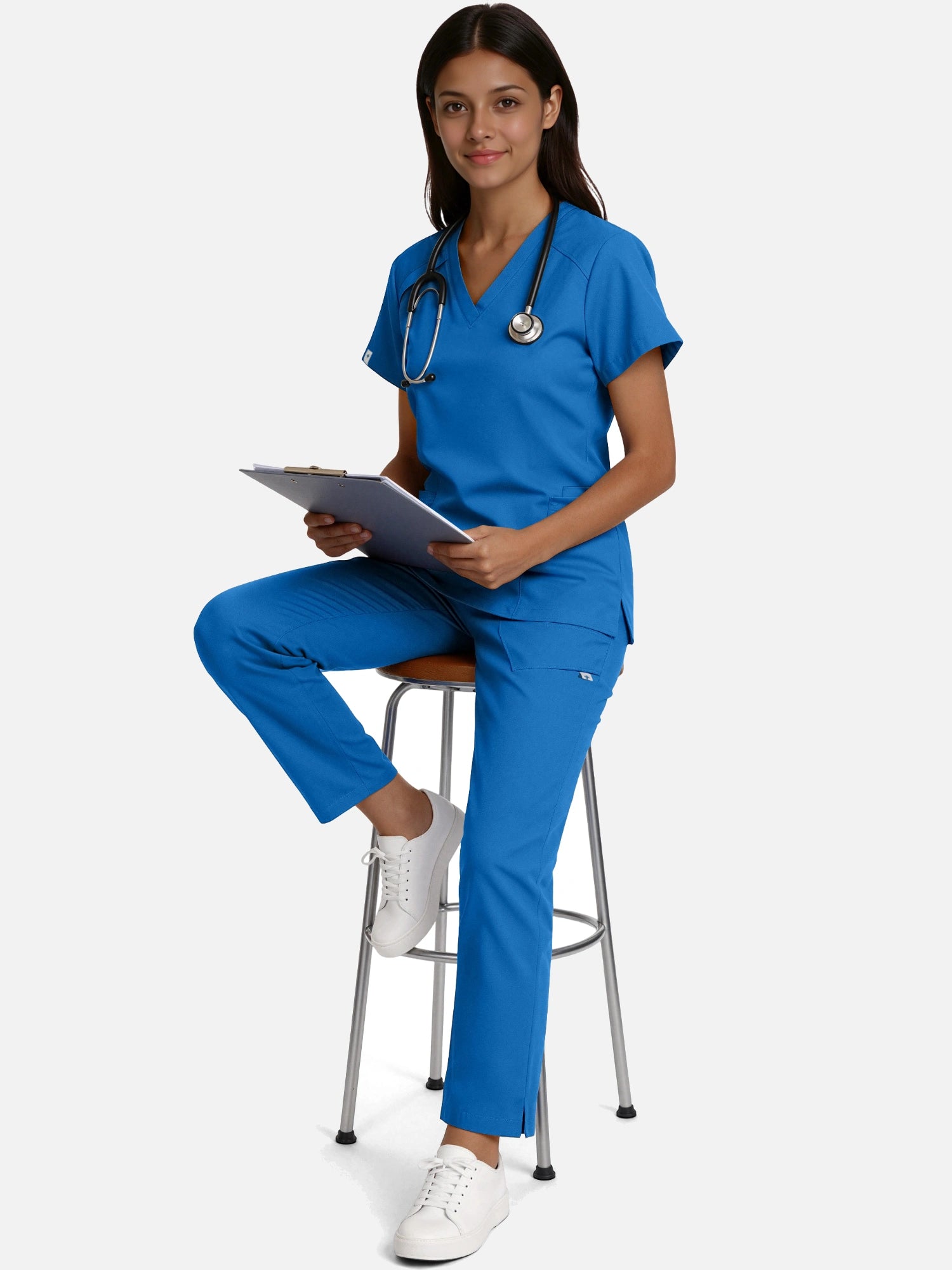Royal Blue – Eadflie Women's Woven V-Neck Uniform Set – Straight-Leg Structured – product image 30
