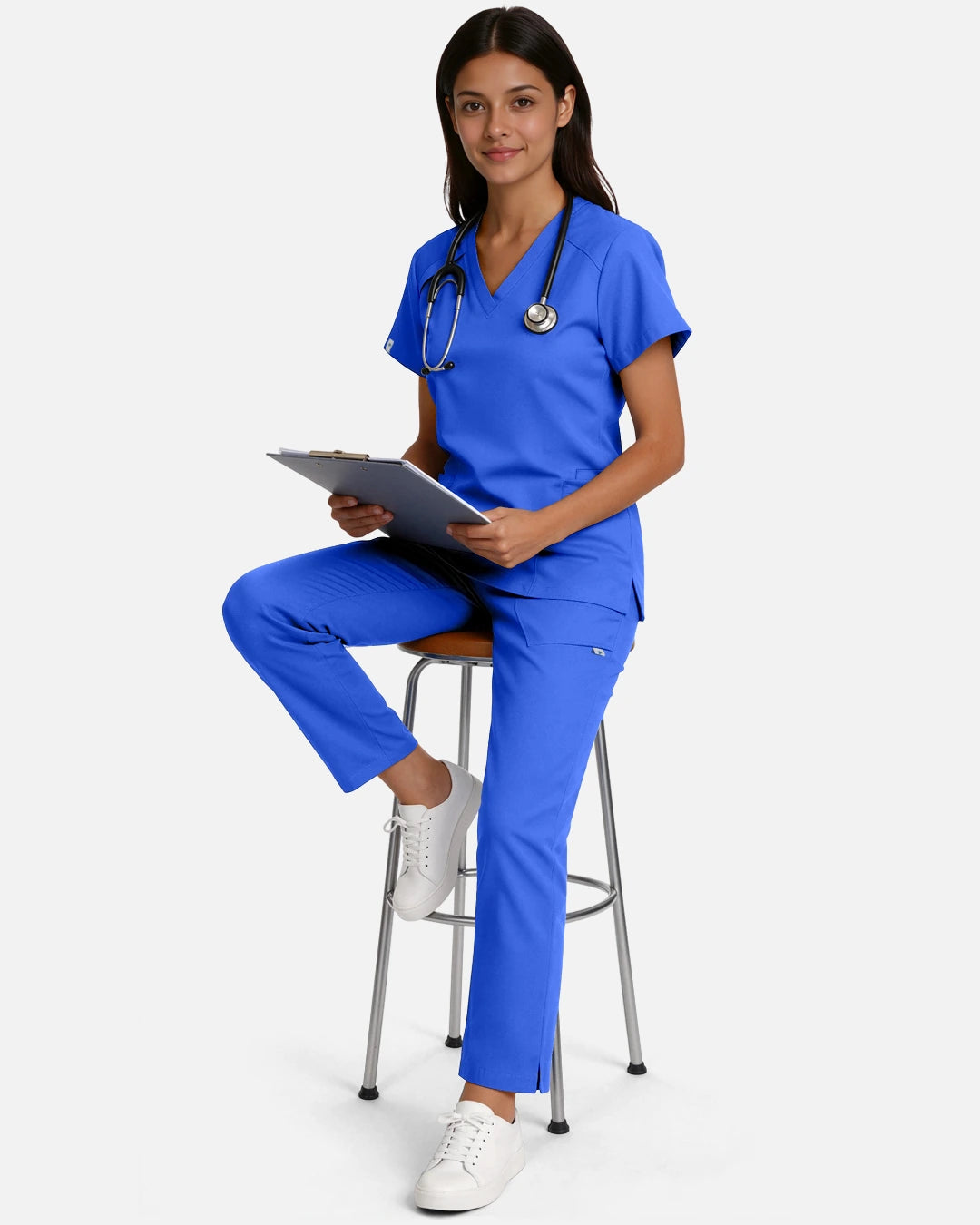 Royal Blue – Eadflie Women's Woven V-Neck Uniform Top – Structured with Shoulder Piping – product image 38