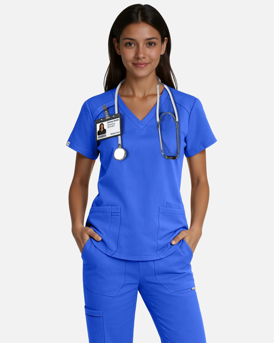 Royal Blue – Eadflie Women's Woven V-Neck Uniform Top – Structured with Shoulder Piping – product image 39
