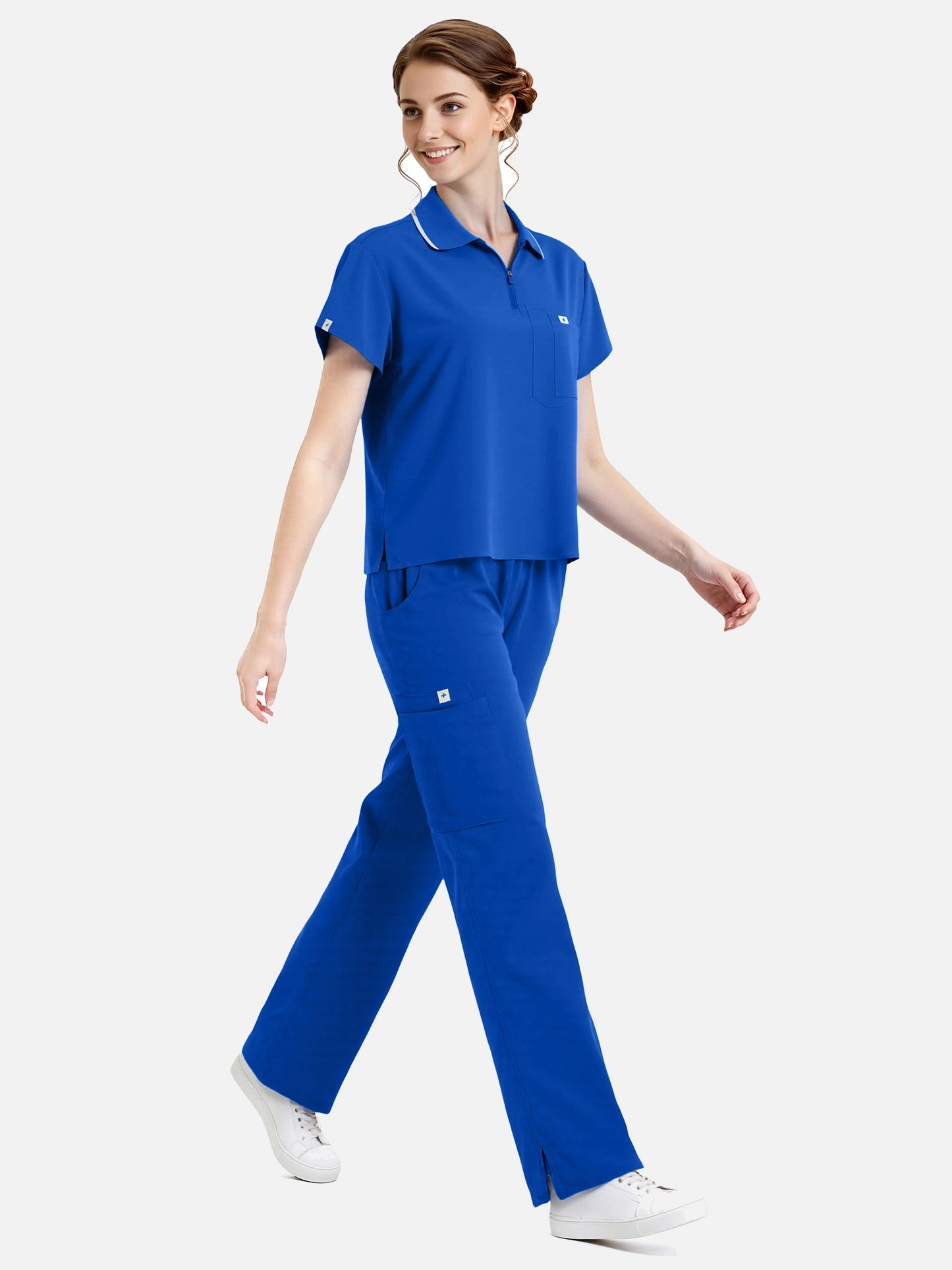 Royal Blue – Eadflie Women's Zip Polo Straight-Leg Uniform Set – product image 36