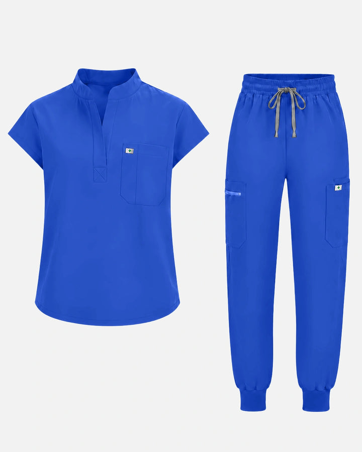 Eadflie Women's Henley Sleeveless Jogger Uniform Set - Royal Blue
