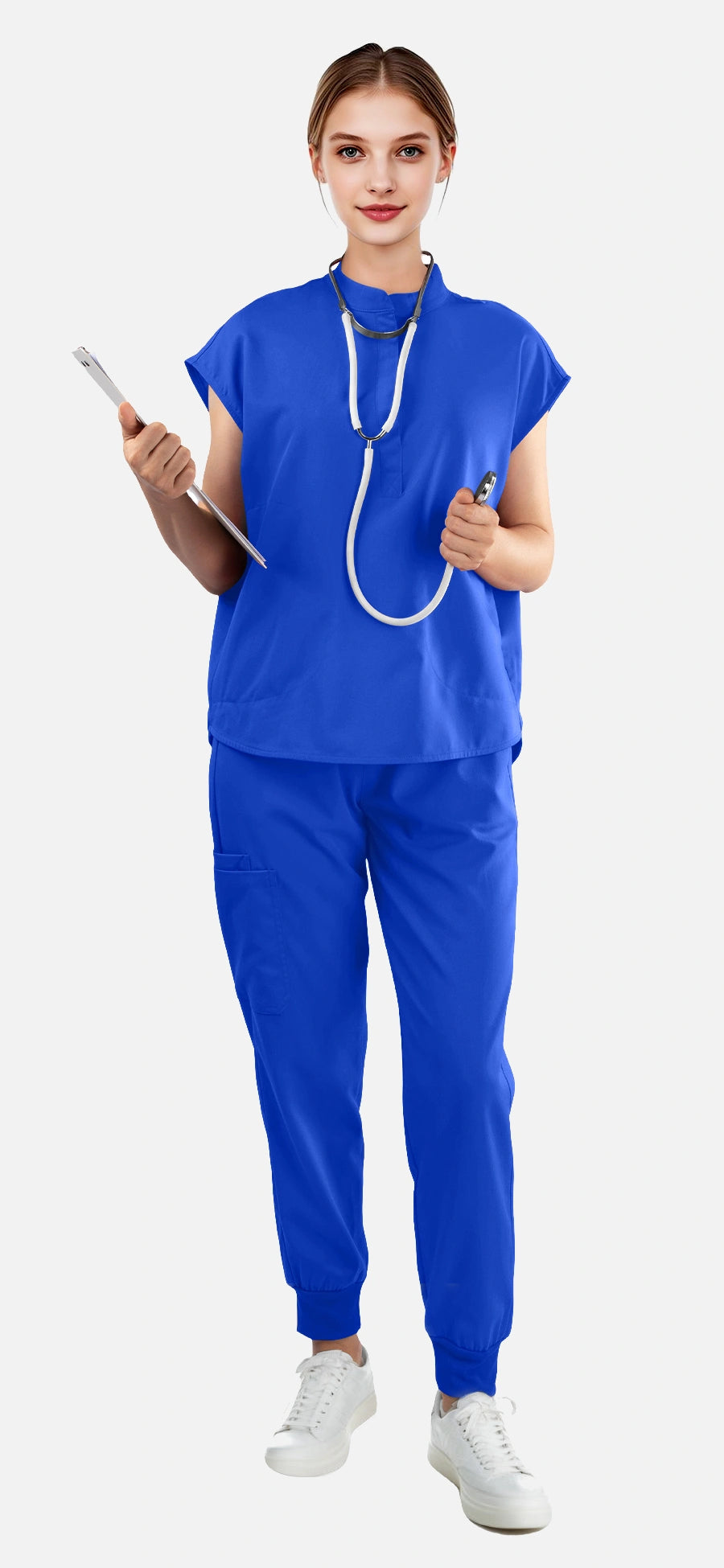 Royal Blue – Eadflie Women's Sleeveless Mandarin Collar Jogger Uniform Set – product image 28