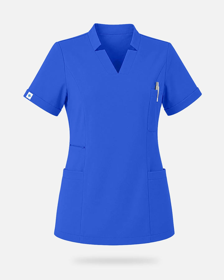 Eadflie Women's Split V-Neck Uniform Top - Royal Blue