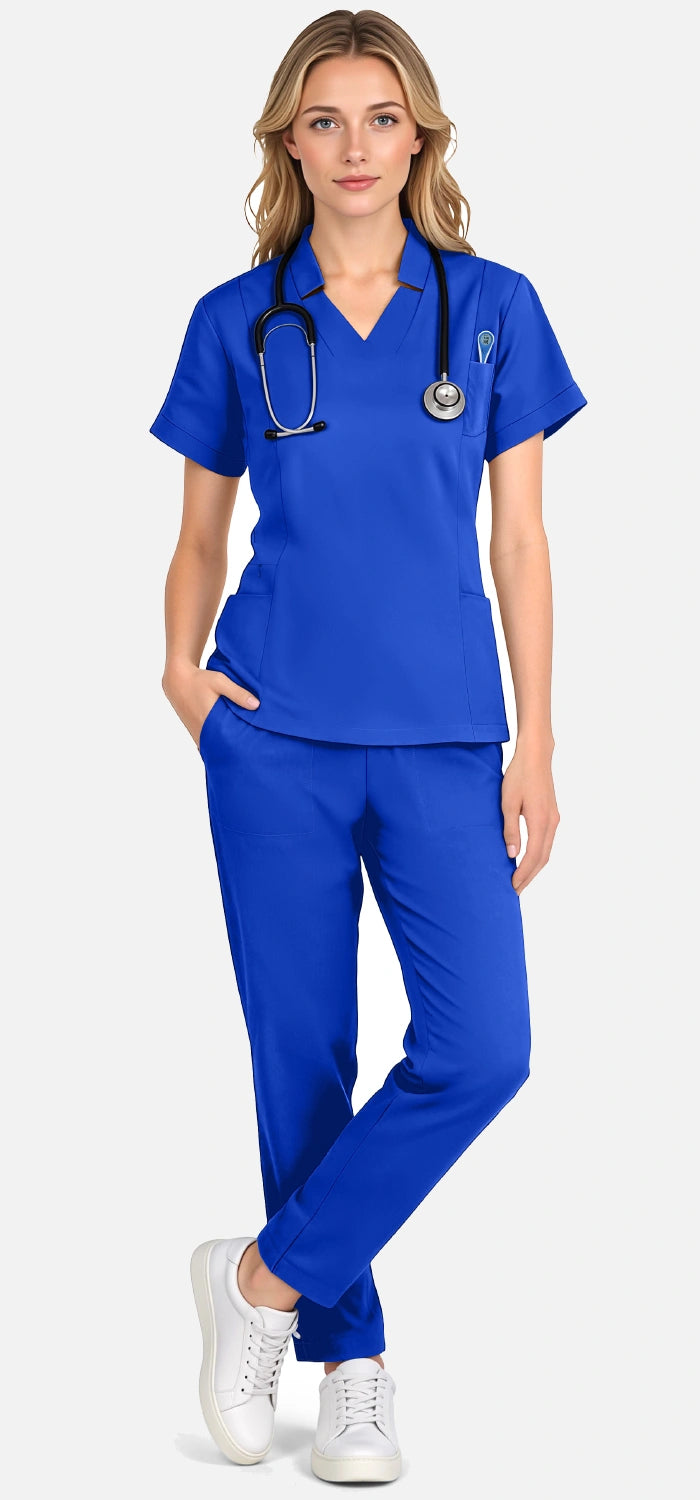 Royal Blue – Eadflie Women's Split V-Neck Uniform Set – Tapered-Leg 9-Pocket Slim Fit – product image 26