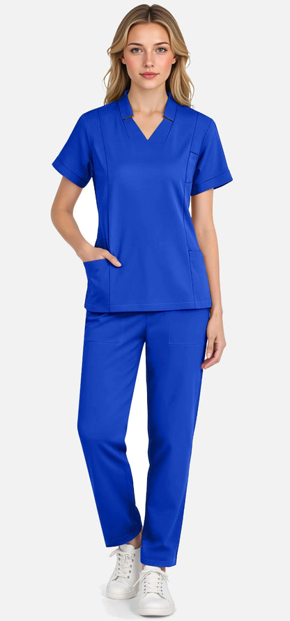 Royal Blue – Eadflie Women's Split V-Neck Uniform Set – Tapered-Leg 9-Pocket Slim Fit – product image 27