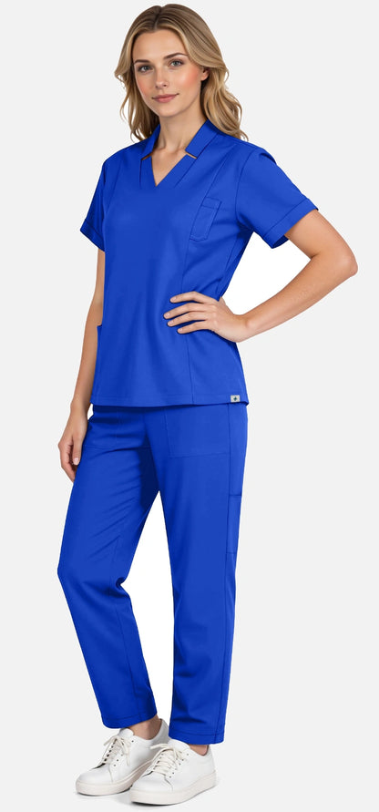 Royal Blue – Eadflie Women's Split V-Neck Uniform Set – Tapered-Leg 9-Pocket Slim Fit – product image 29