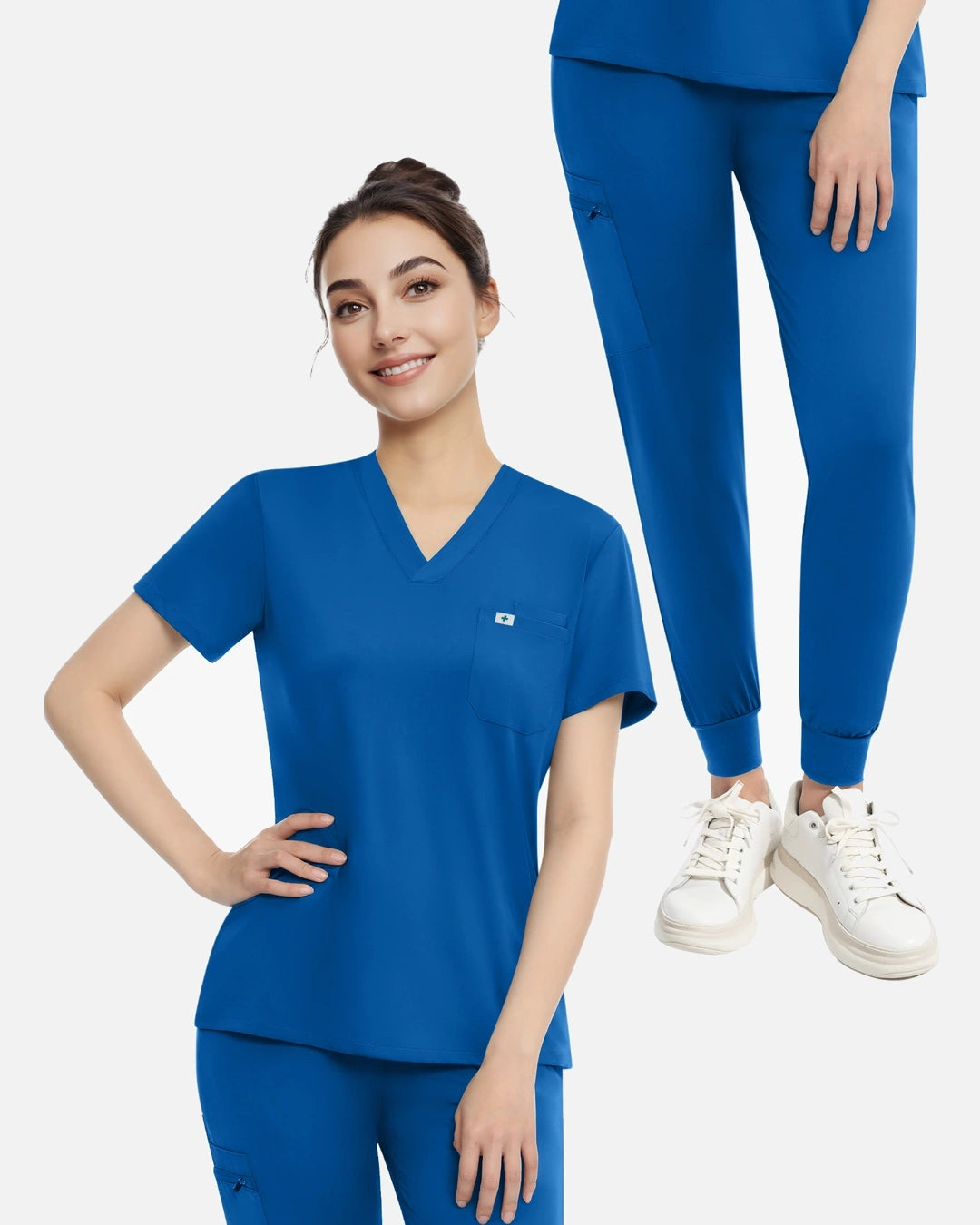 Royal Blue – Eadflie Women's Knit V-Neck Jogger Uniform Set – product image 30