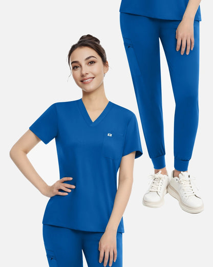 Royal Blue – Eadflie Women's Knit V-Neck Jogger Uniform Set – product image 30