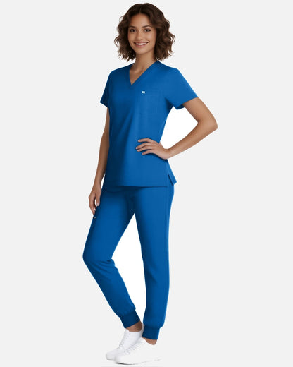 Royal Blue – Eadflie Women's Classic V-Neck Jogger Uniform Set – product image 32