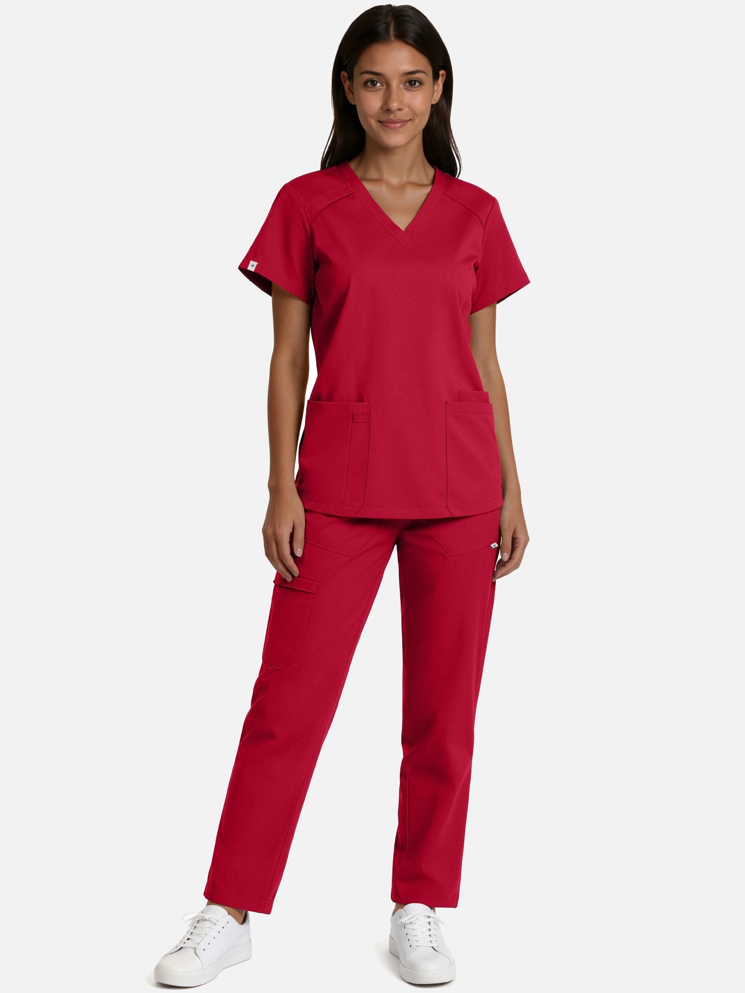 Wine Red – Eadflie Women's Woven V-Neck Uniform Set – Straight-Leg Structured – product image 34