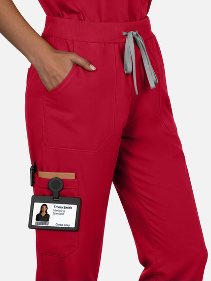 Wine Red – Eadflie Women's Woven V-Neck Uniform Set – Straight-Leg Structured – product image 36