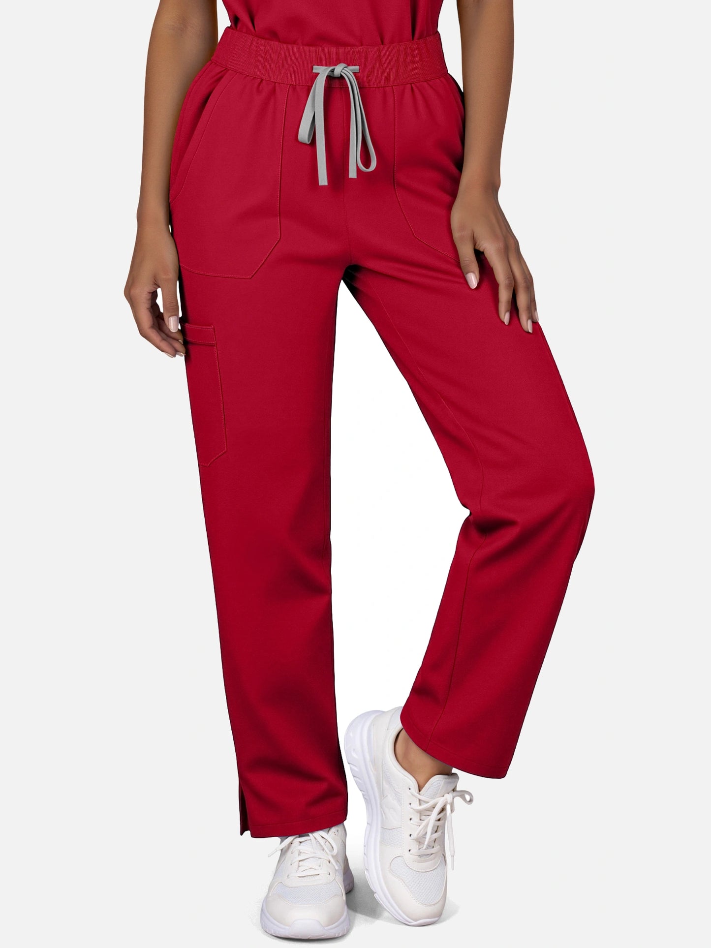 Wine Red – Eadflie Women's Woven V-Neck Uniform Set – Straight-Leg Structured – product image 37