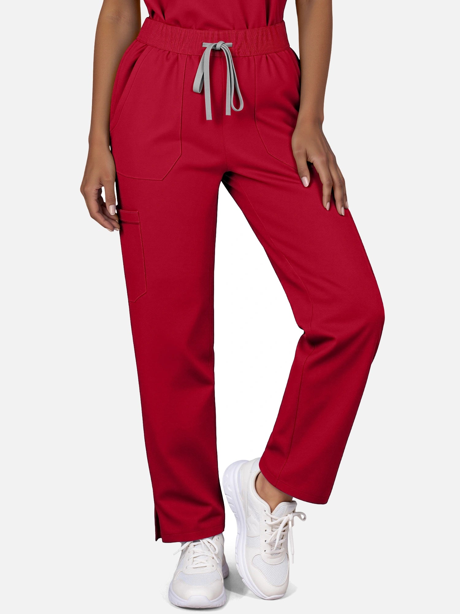 Wine Red – Eadflie Women's Woven V-Neck Uniform Set – Straight-Leg Structured – product image 37