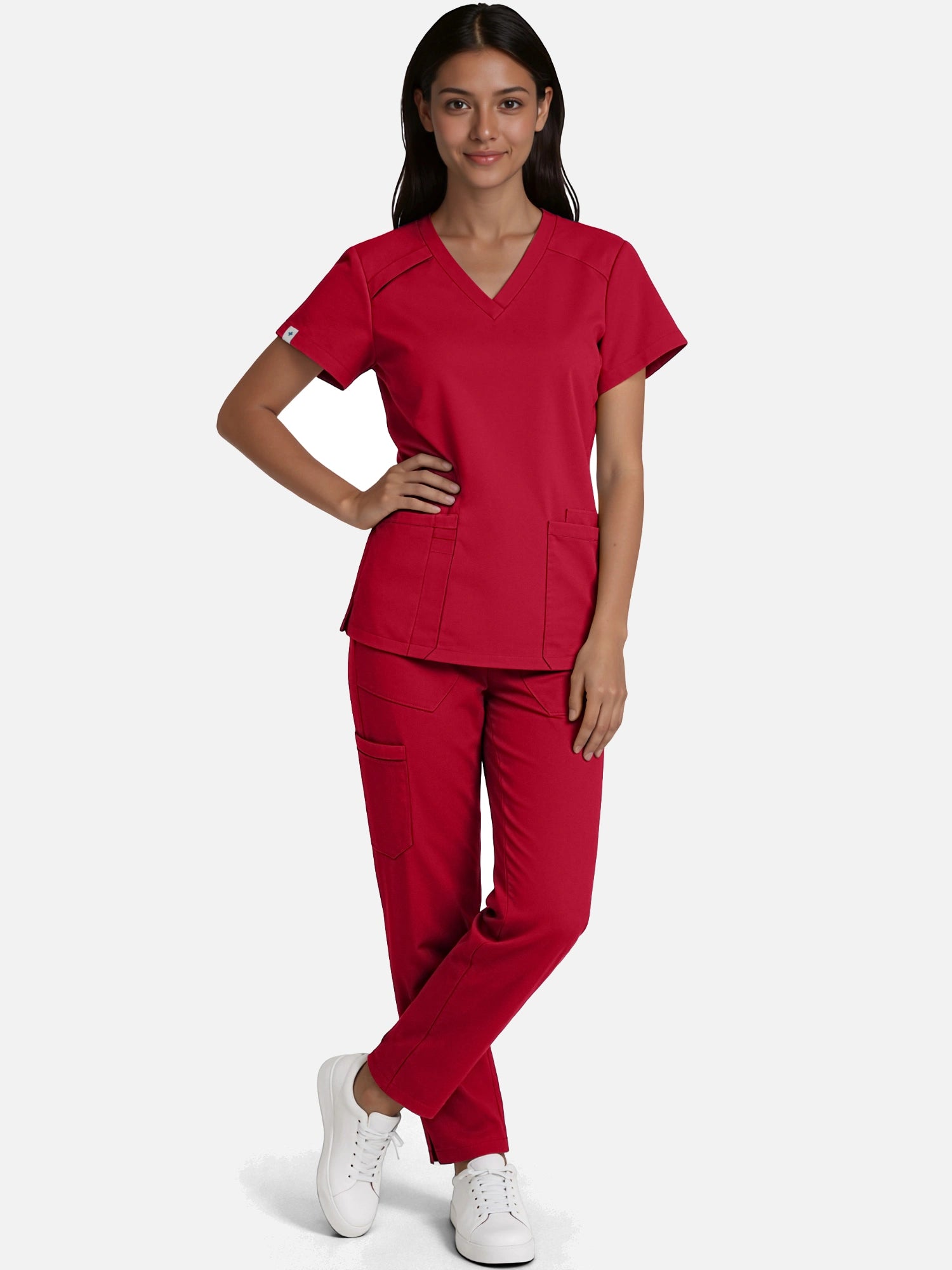 Wine Red – Eadflie Women's Woven V-Neck Uniform Set – Straight-Leg Structured – product image 39