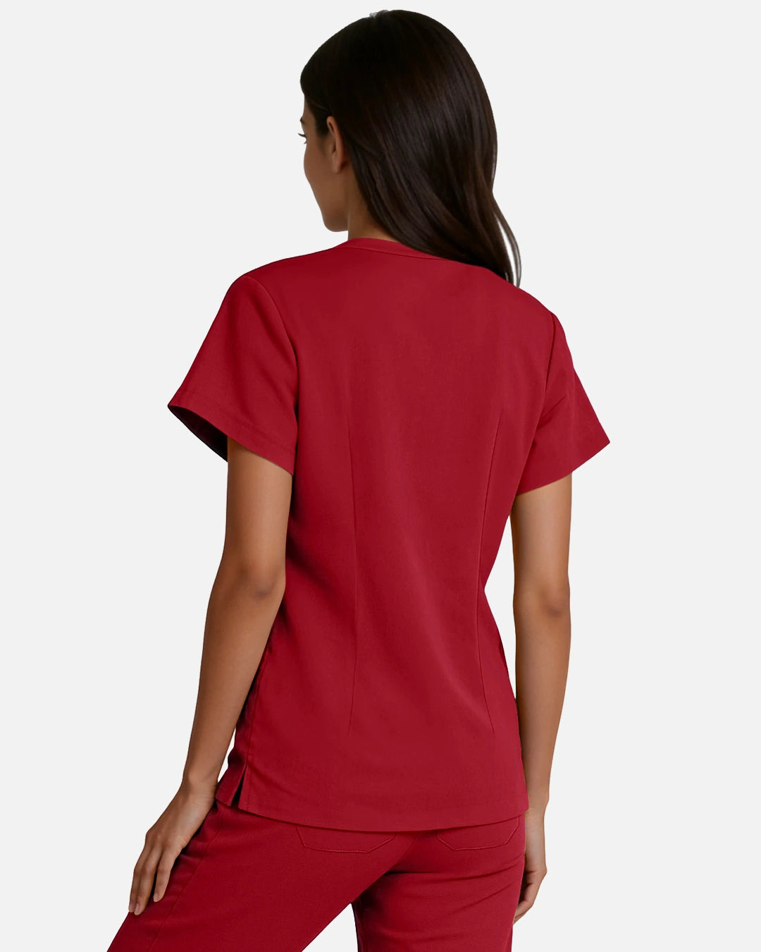 Wine Red – Eadflie Women's Woven V-Neck Uniform Top – Structured with Shoulder Piping – product image 55