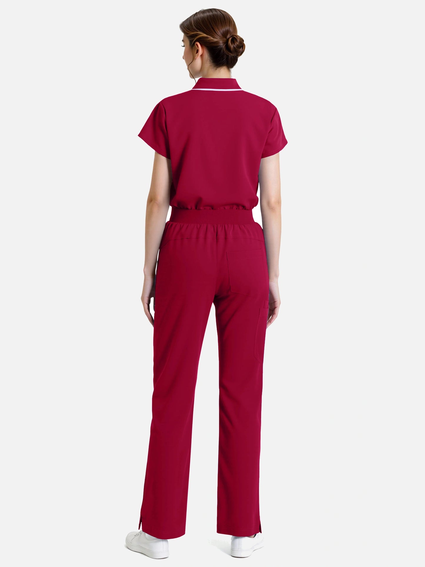 Wine Red – Eadflie Women's Zip Polo Straight-Leg Uniform Set – product image 48
