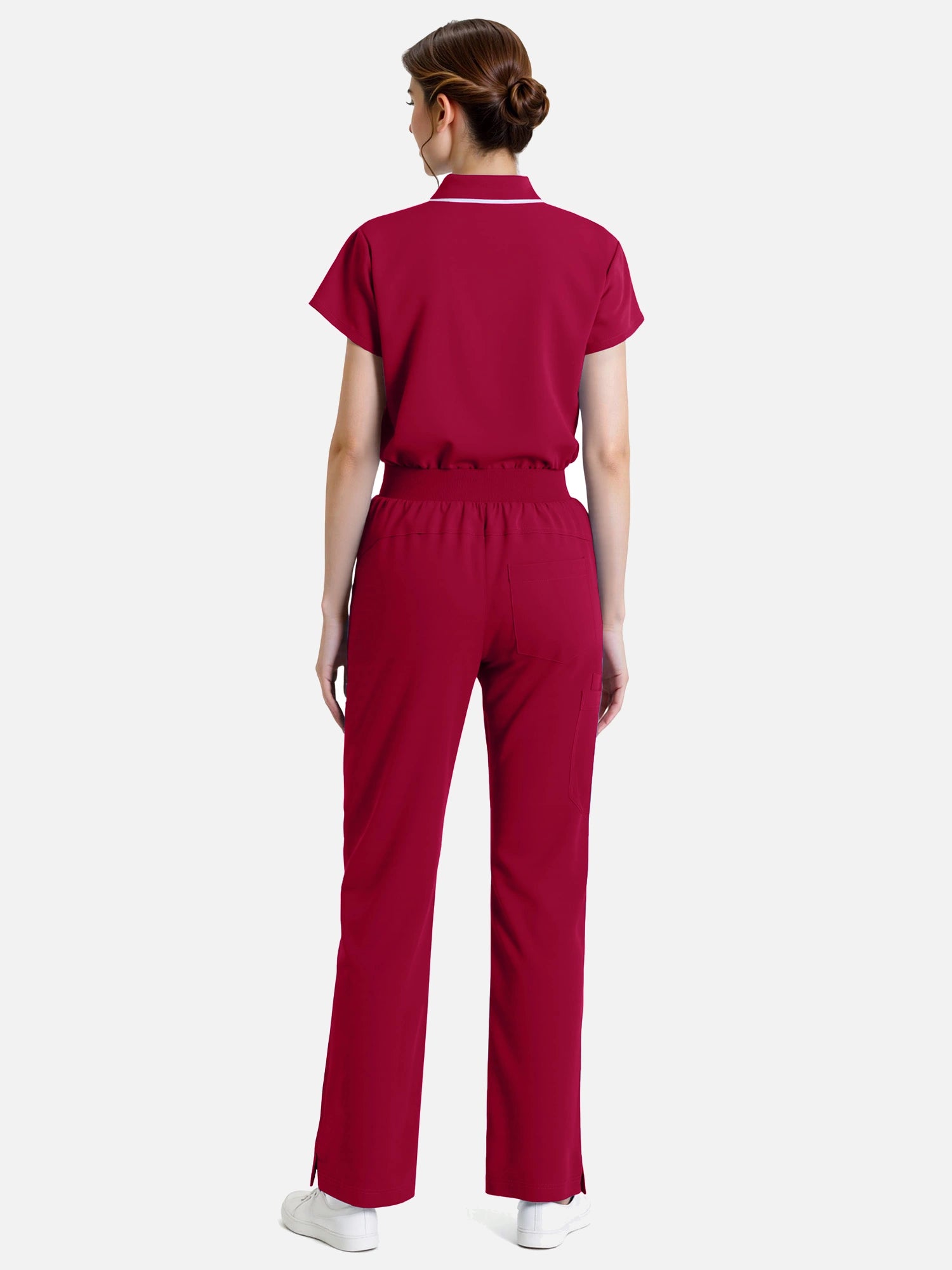 Wine Red – Eadflie Women's Zip Polo Straight-Leg Uniform Set – product image 48