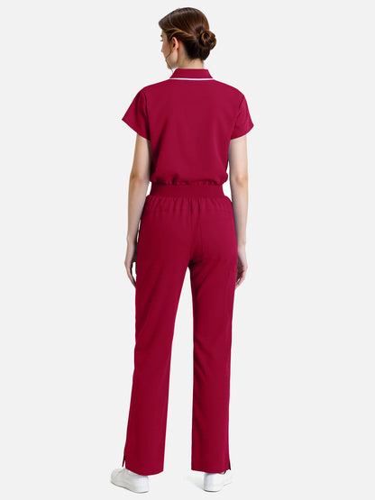 Wine Red – Eadflie Women's Zip Polo Straight-Leg Uniform Set – product image 48