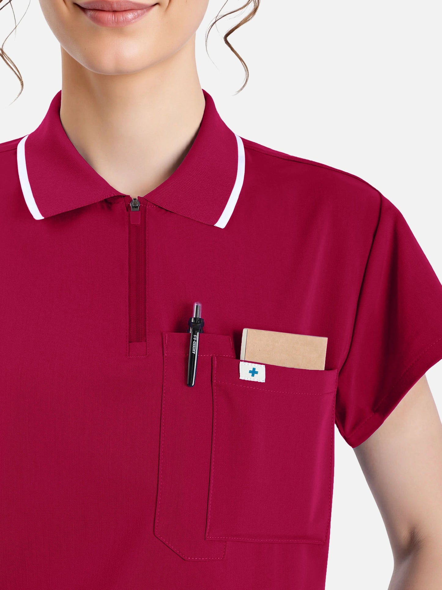 Wine Red – Eadflie Women's Zip Polo Straight-Leg Uniform Set – product image 49