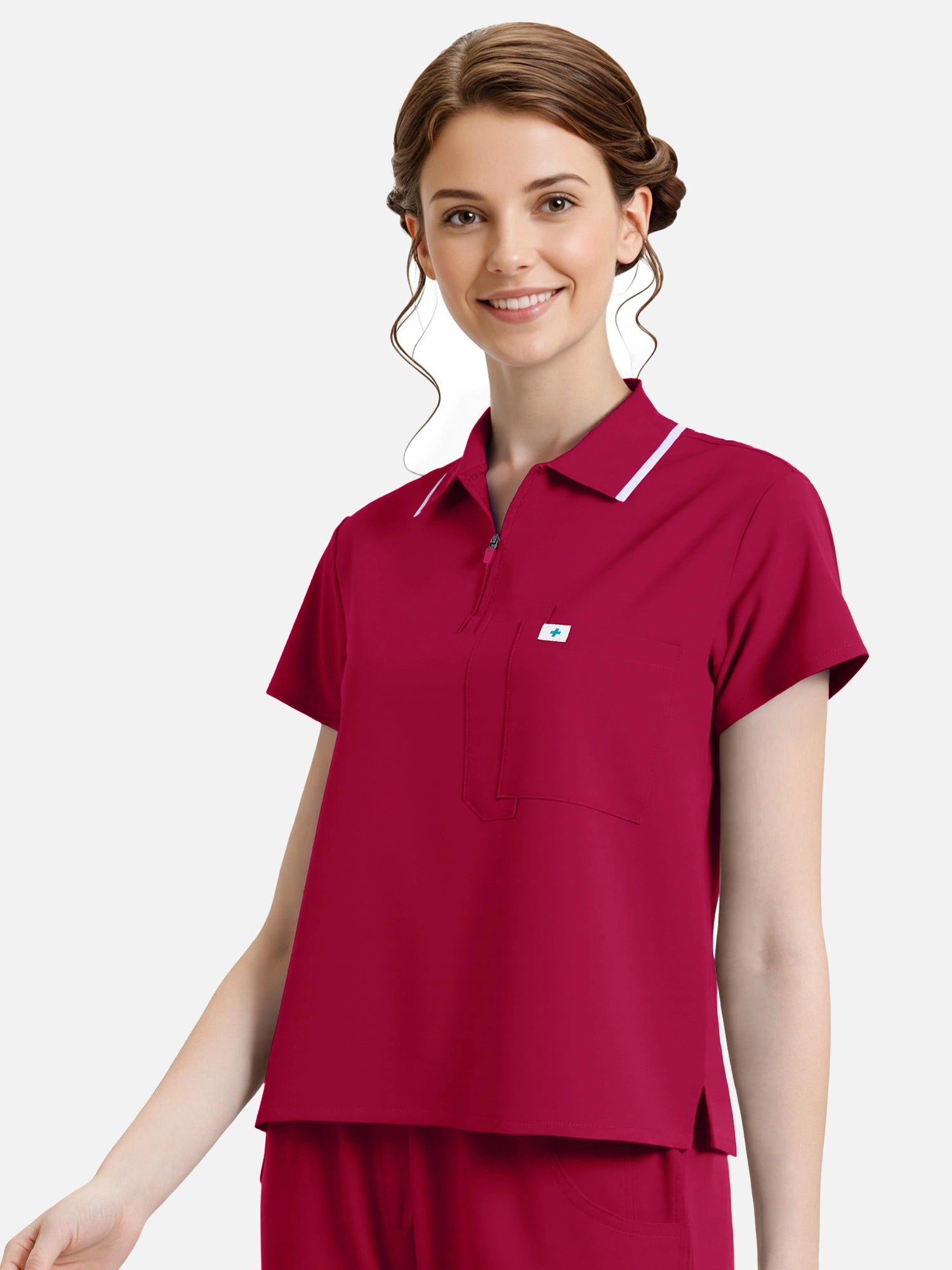 Wine Red – Eadflie Women's Zip Polo Straight-Leg Uniform Set – product image 50