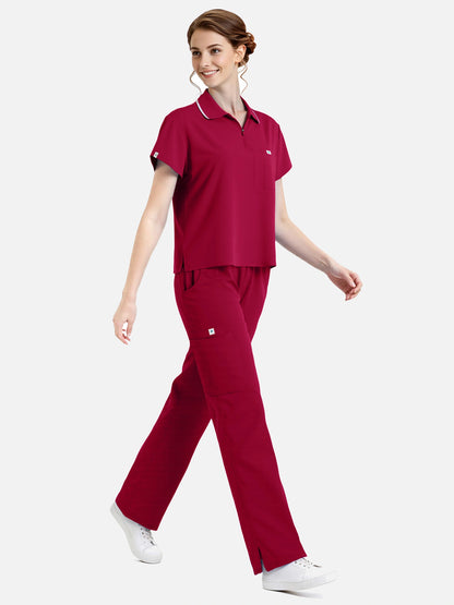 Wine Red – Eadflie Women's Zip Polo Straight-Leg Uniform Set – product image 54