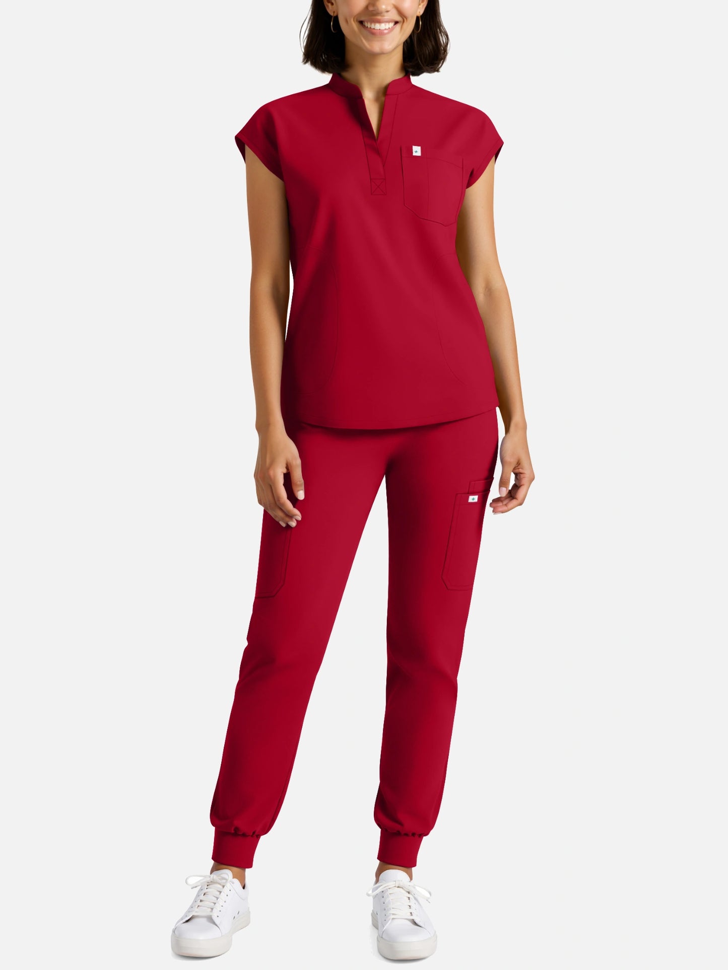 Wine Red – Eadflie Women's Henley Sleeveless Jogger Uniform Set – product image 30