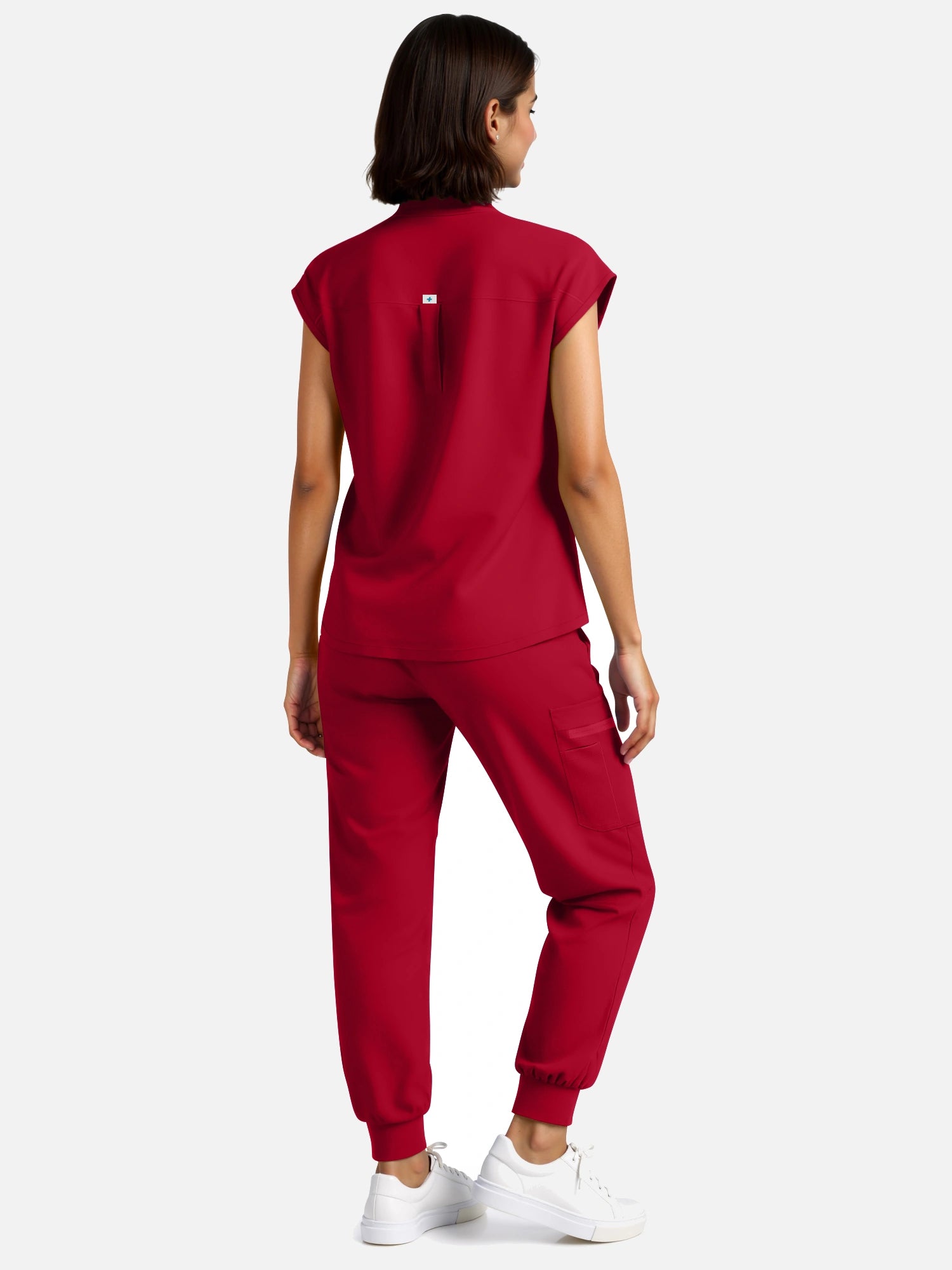 Wine Red – Eadflie Women's Henley Sleeveless Jogger Uniform Set – product image 31