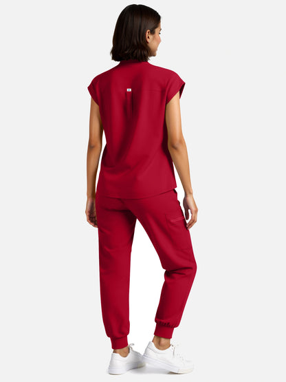 Wine Red – Eadflie Women's Henley Sleeveless Jogger Uniform Set – product image 31