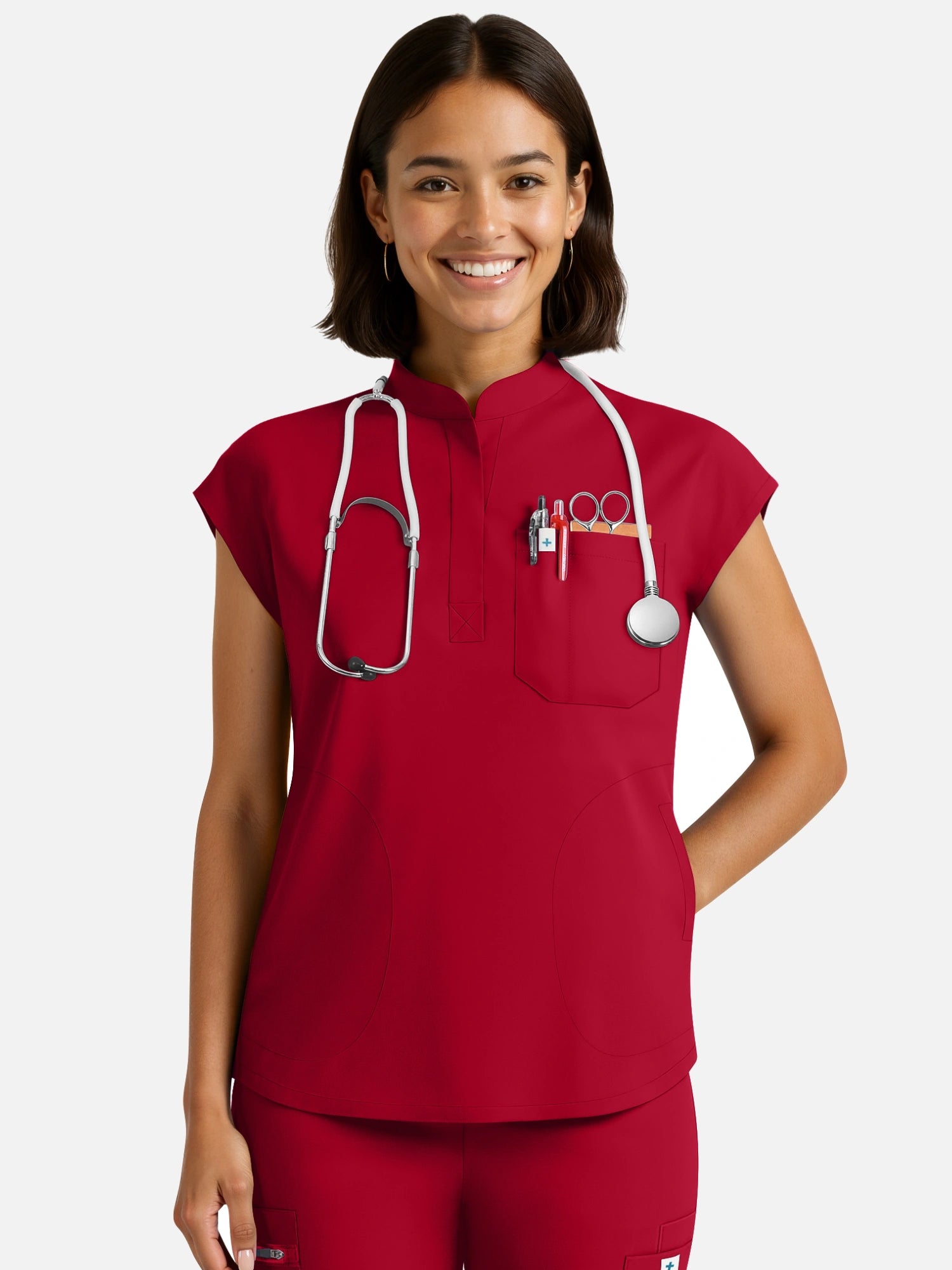 Wine Red – Eadflie Women's Henley Sleeveless Jogger Uniform Set – product image 32