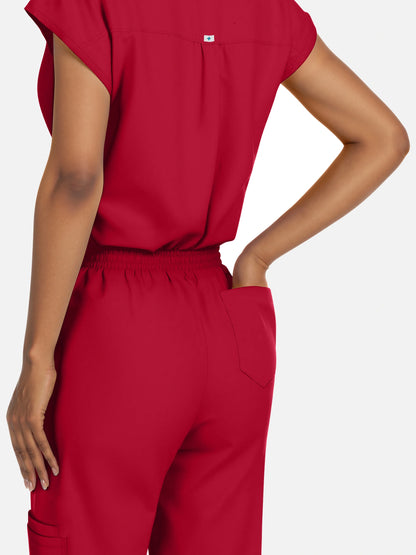 Wine Red – Eadflie Women's Henley Sleeveless Jogger Uniform Set – product image 35