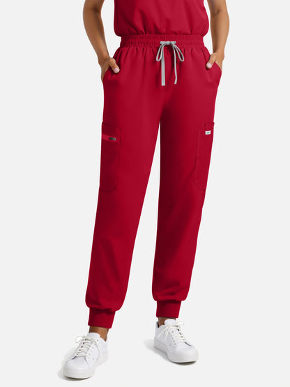 Wine Red – Eadflie Women's Henley Sleeveless Jogger Uniform Set – product image 36