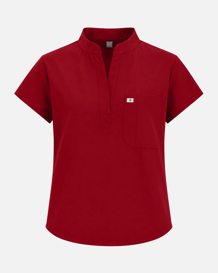 Eadflie Women's Sleeveless Henley Uniform Top - Wine Red