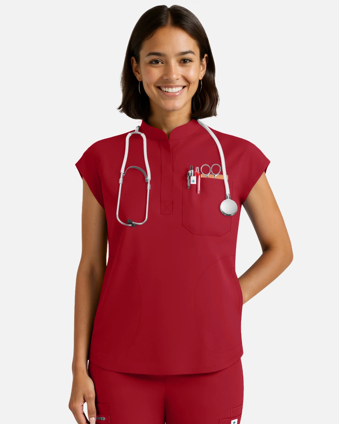 Wine Red – Eadflie Women's Sleeveless Henley Uniform Top – product image 38