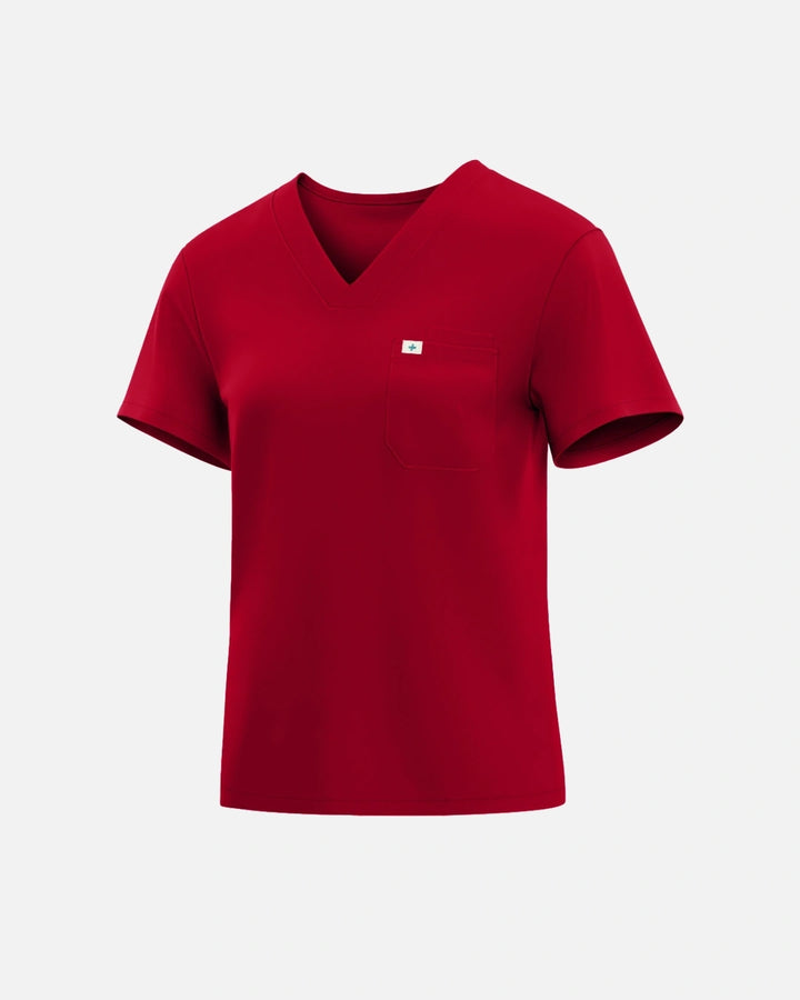 Eadflie Women's Classic V-Neck Uniform Top - Wine Red
