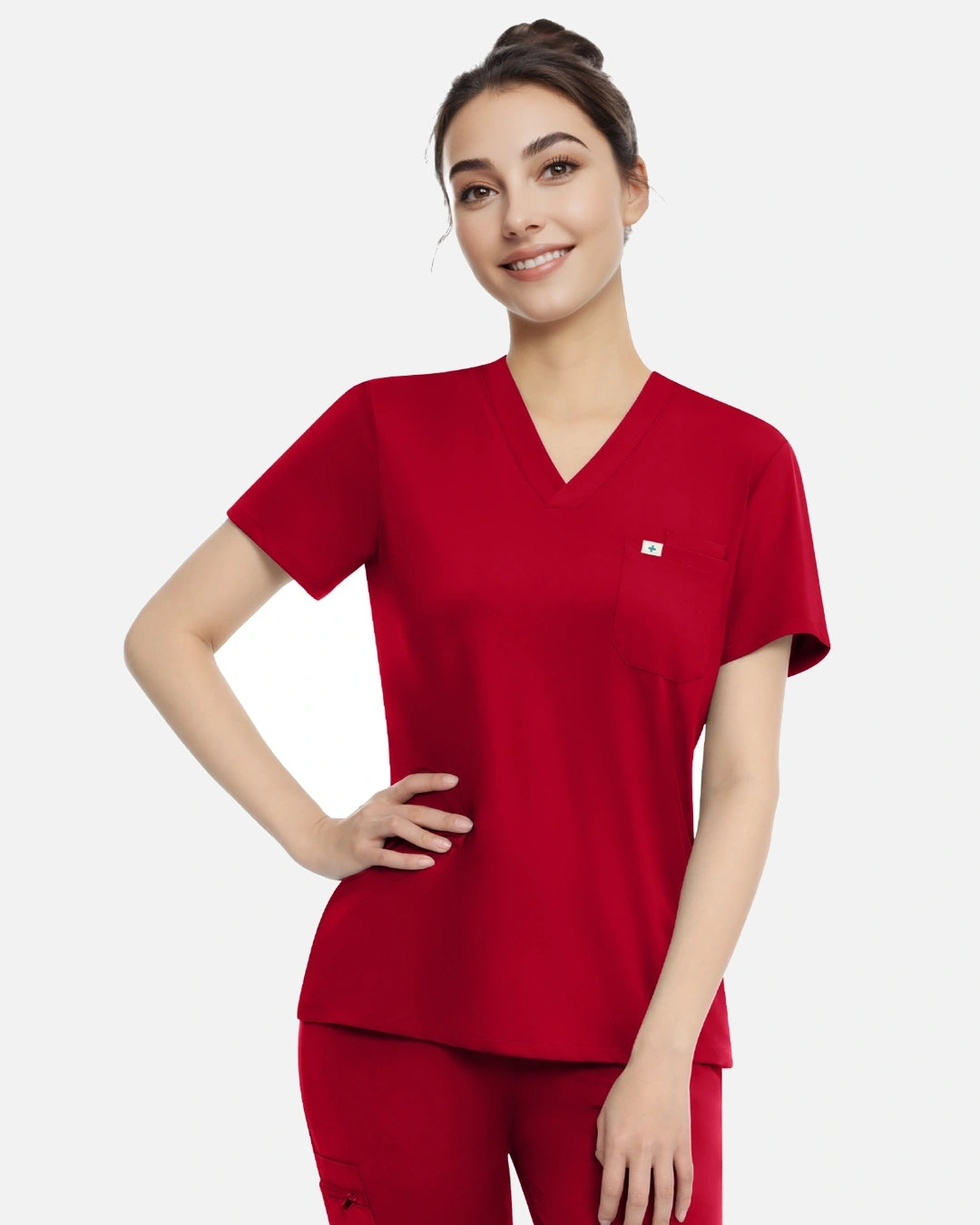 Wine Red – Eadflie Women's Classic V-Neck Uniform Top – product image 20