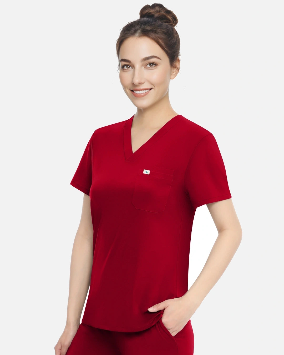 Wine Red – Eadflie Women's Classic V-Neck Uniform Top – product image 21