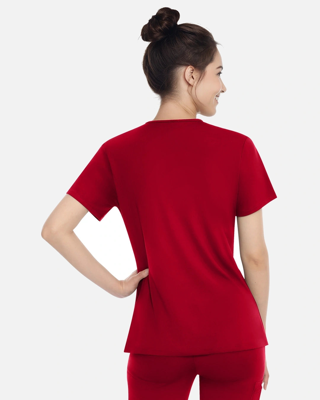 Wine Red – Eadflie Women's Classic V-Neck Uniform Top – product image 22