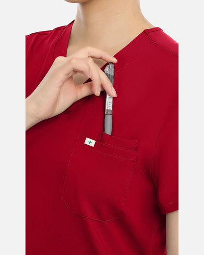 Wine Red – Eadflie Women's Classic V-Neck Uniform Top – product image 23