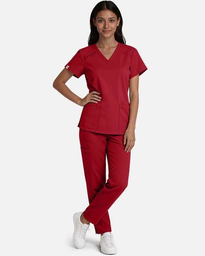 Wine Red – Eadflie Women's Woven Straight-Leg Uniform Pants – Structured Tailored Bottoms – product image 44