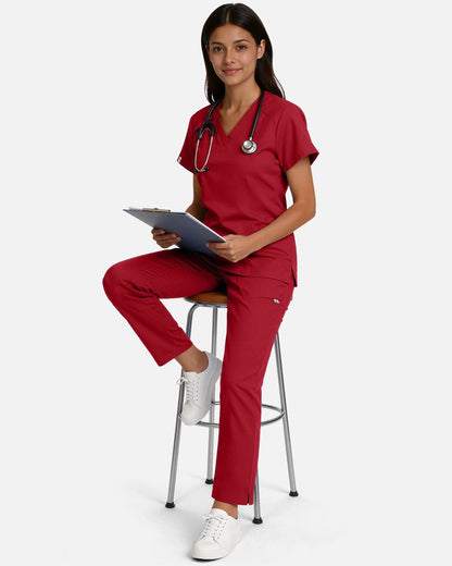 Wine Red – Eadflie Women's Woven Straight-Leg Uniform Pants – Structured Tailored Bottoms – product image 45