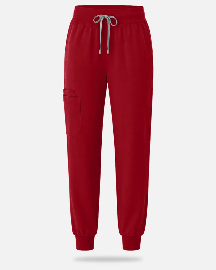Eadflie Women's Tapered Jogger Uniform Pants – Soft Stretch Bottoms - Wine Red
