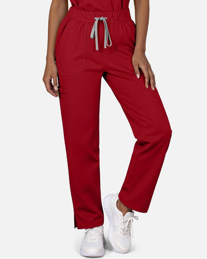 Wine Red – Eadflie Women's Woven Straight-Leg Uniform Pants – Structured Tailored Bottoms – product image 49