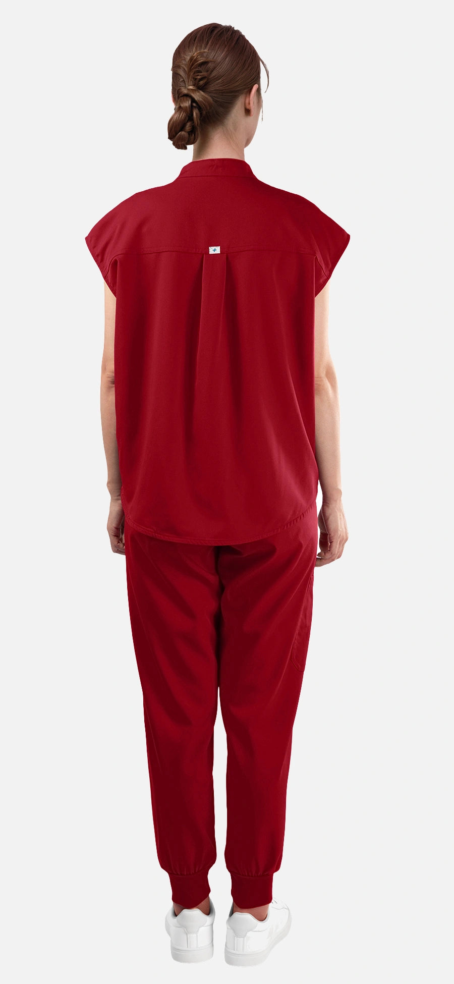 Wine Red – Eadflie Women's Sleeveless Mandarin Collar Jogger Uniform Set – product image 37