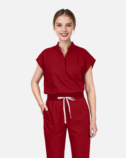 Wine Red – Eadflie Women's Sleeveless Mandarin Collar Uniform Top – product image 88