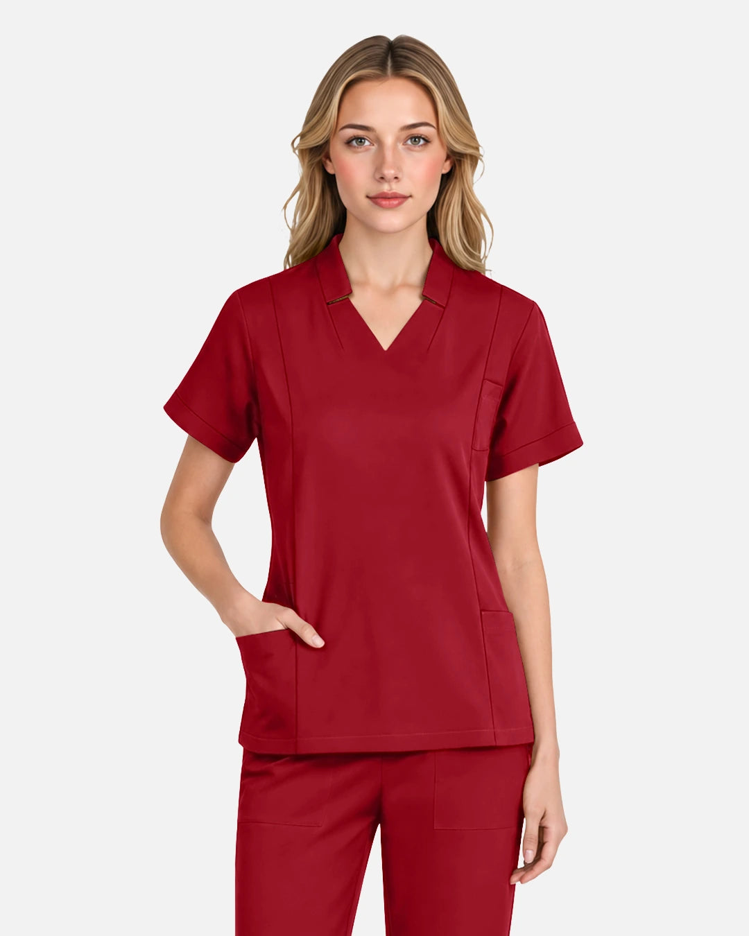 Wine Red – Eadflie Women's Split V-Neck Uniform Top – product image 56