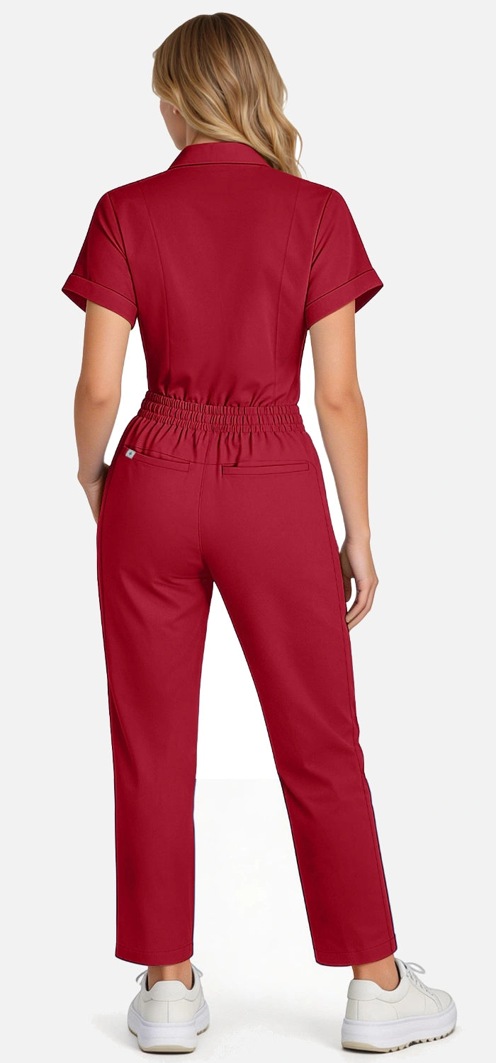 Wine Red – Eadflie Women's Split V-Neck Uniform Set – Tapered-Leg 9-Pocket Slim Fit – product image 38