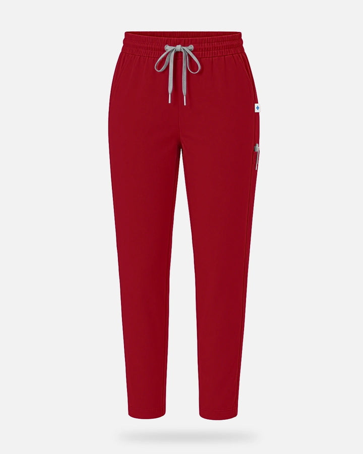 Eadflie Women's Slim Fit Tapered Cargo Uniform Pants - Wine Red