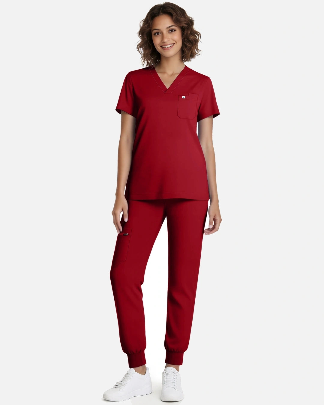 Wine Red – Eadflie Women's Classic V-Neck Jogger Uniform Set – product image 38