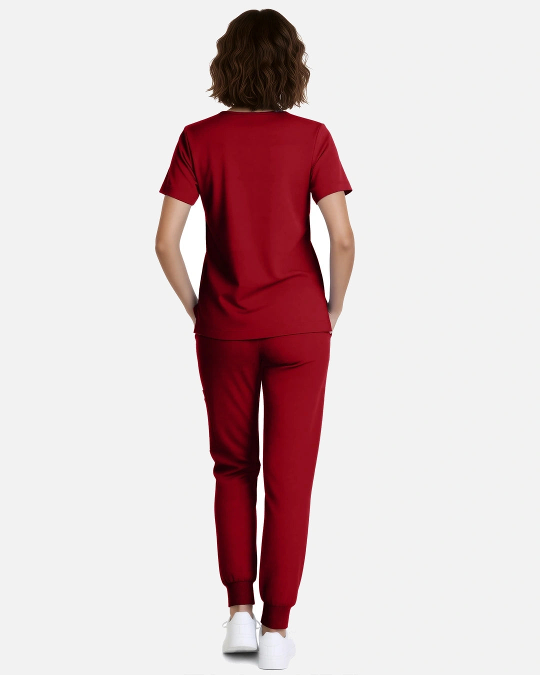 Wine Red – Eadflie Women's Classic V-Neck Jogger Uniform Set – product image 39