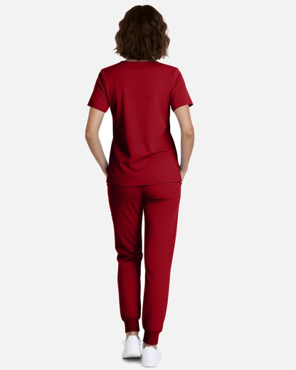 Wine Red – Eadflie Women's Classic V-Neck Jogger Uniform Set – product image 39